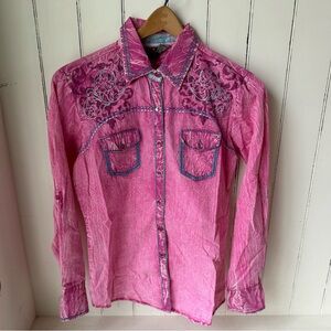 Cowgirl Up Pink Embroidered Western Pearl Snap